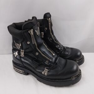 Harley Davidson Black Leather Motorcycle Brake Light Double Zip Boots Womens 7